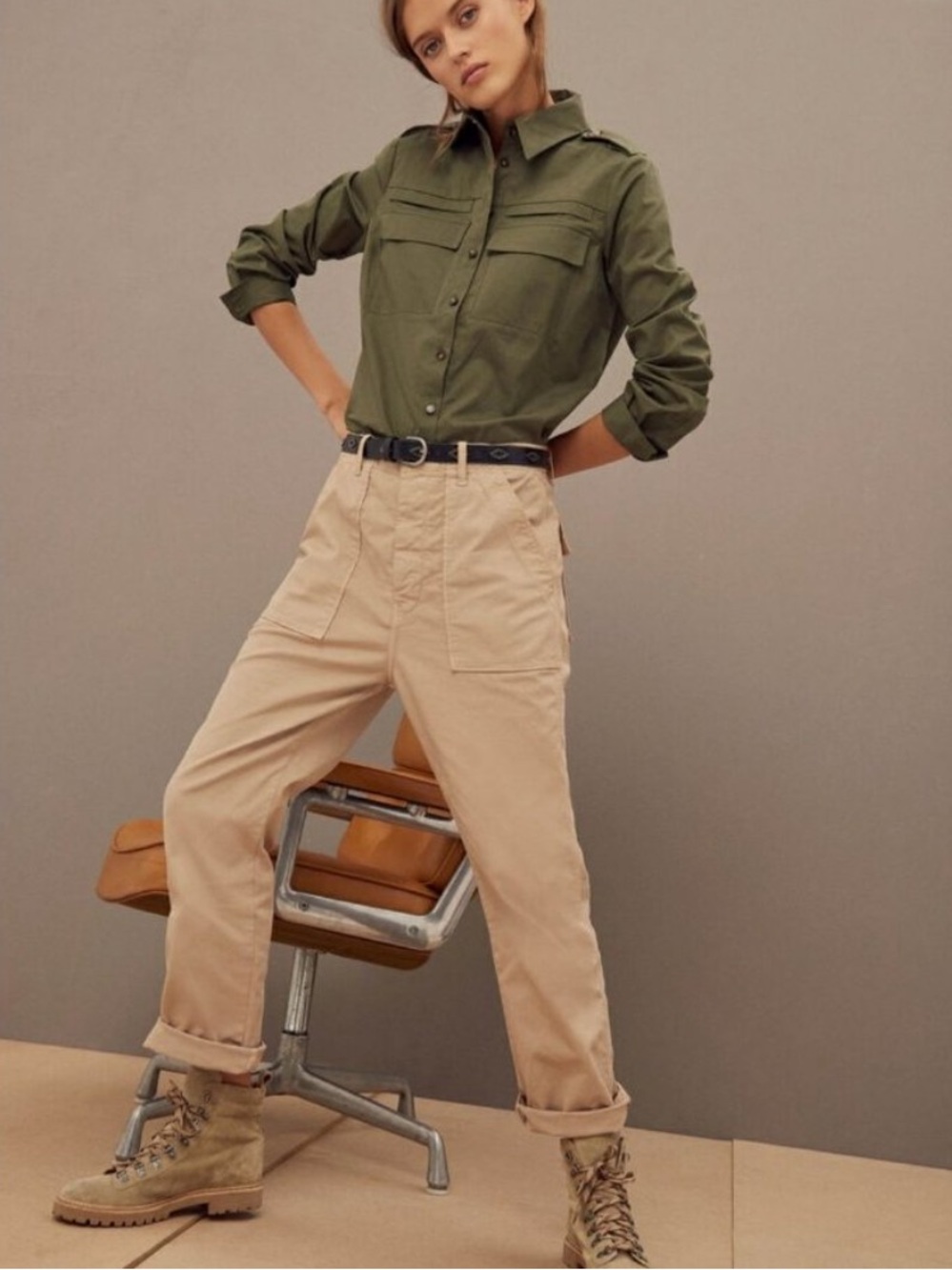 Ba&sh Arco Cargo Jeans in Beige Sz 4 US